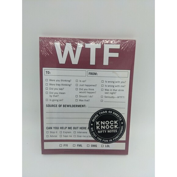 Knock Knock WTF Nifty Notes 4” x 5.25” 50 Sheet Notepad New - Picture 2 of 4